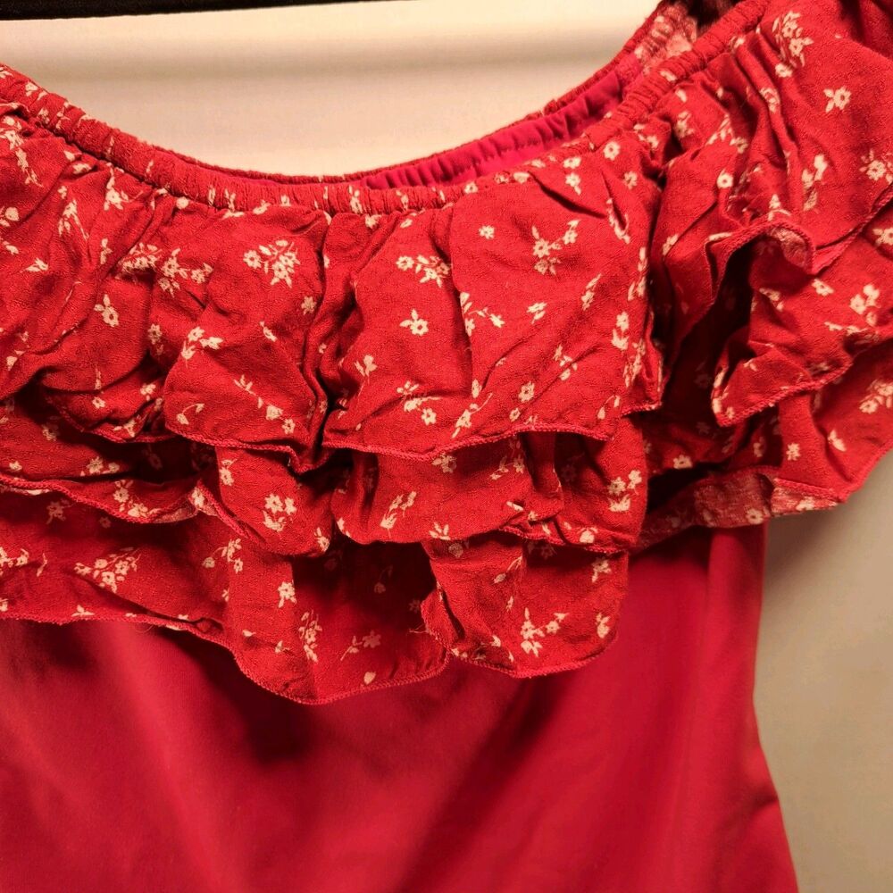 Free People Intimately Womens Red Ruffle On/Off Shoulder Body Suit Size Small - Picture 4 of 8
